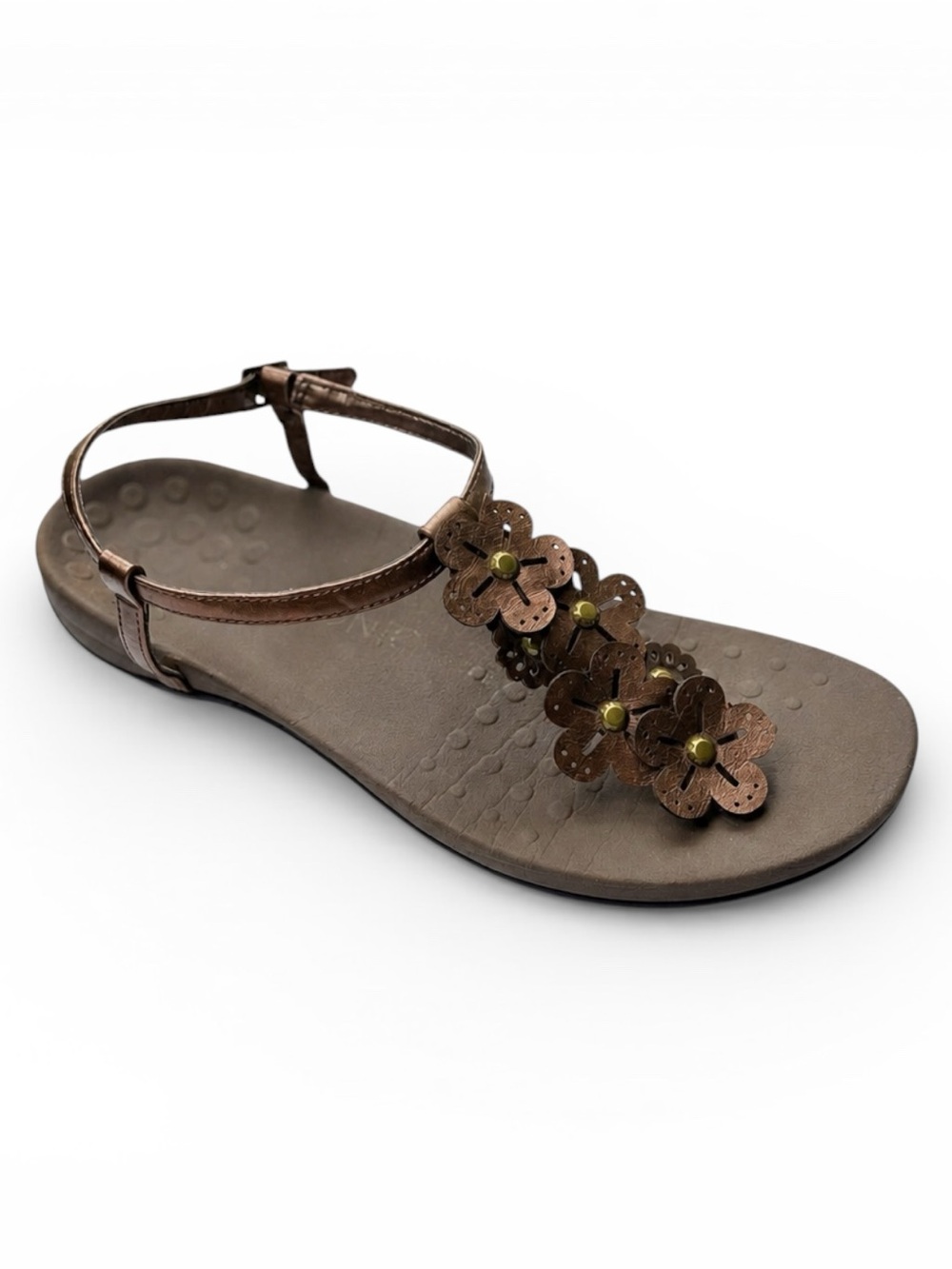 Vionic Juliet Sandals Bronze Leather Floral T-Strap Sandals Women’s Size 10